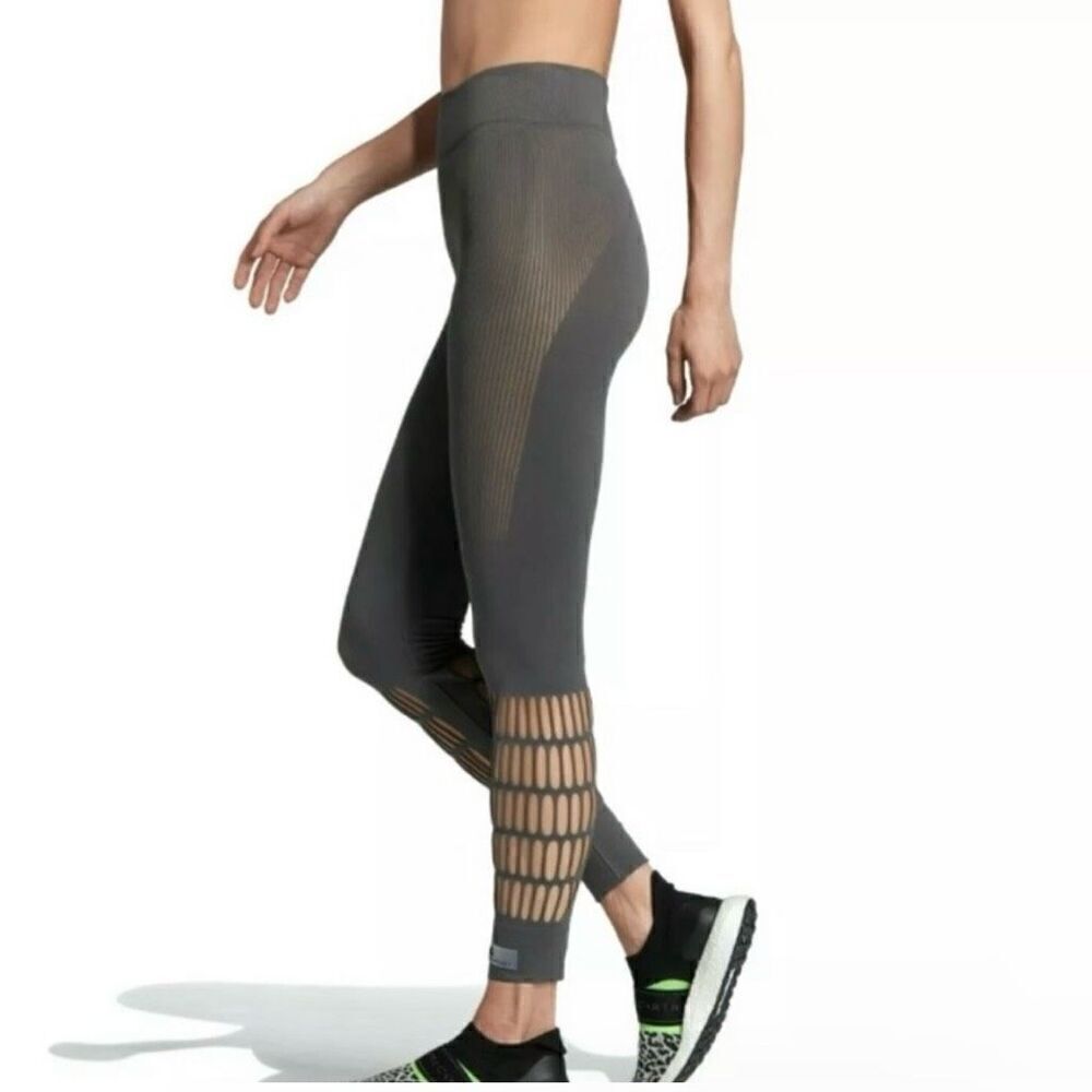 Adidas by Stella McCartney Warp Knit Leggings goth fishnet grey cutouts size S